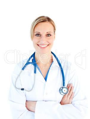 Assertive female doctor smiling at the camera