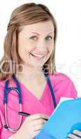 Confident female doctor smiling at the camera