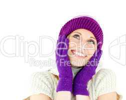 Captivating woman wearing cap and gloves