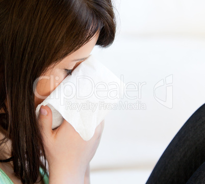 Diseased female teenager with tissues