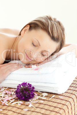 Close-up of a radiant caucasian woman having a massage