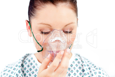 Diseased caucasian  woman wearing a mask