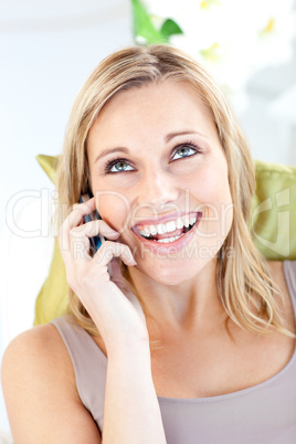 Animated caucasian woman talking on phone