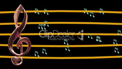 Treble clef and musical notes moving - High-tempo - Music