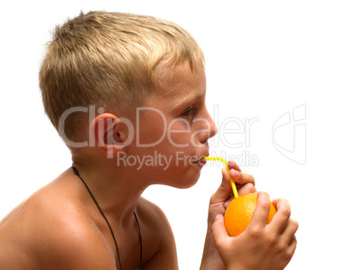 Child with an orange.