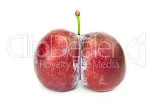 Fresh ripe twinned plum isolated on white