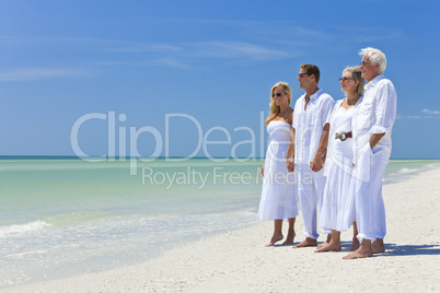 Two Couples Generations Family Holding Hands on Tropical Beach
