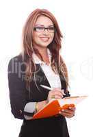 Businesswoman writing documents