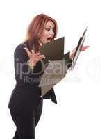 Businesswoman dropping files