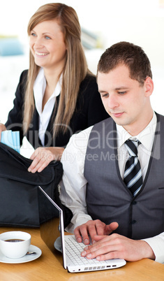 Smiling business woman with her husband