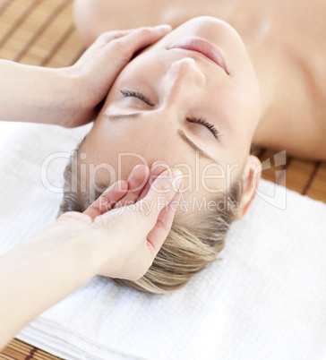 Attractive woman having a head massage