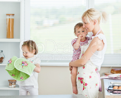 Mother having fun with her daughters