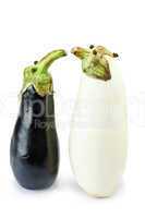 Black and white eggplants as funny puppets isolated on white