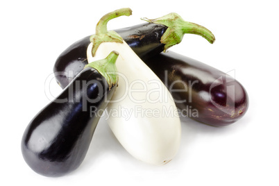 Black and white eggplants isolated on white