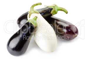 Black and white eggplants isolated on white