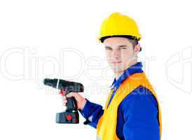 Assertive male worker holding a tool
