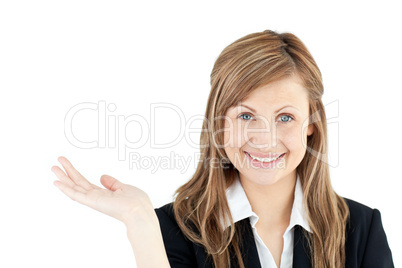 Animated businesswoman smiling at the camera