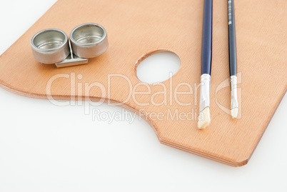 Wooden painter case with brushes