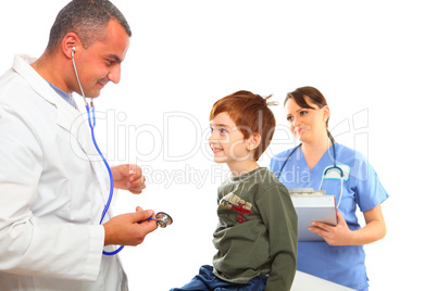 Doctor and Nurse examining a boy having fun