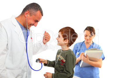 Doctor and Nurse examining a boy having fun