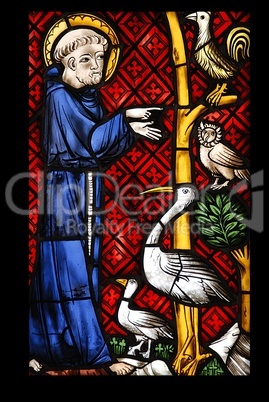 Der heilige Franziskus spricht mit Vögeln