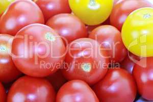 Red and yellow cocktail tomatoes isolated on white