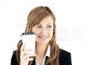 Portrait of a pretty businesswoman holding a coffee