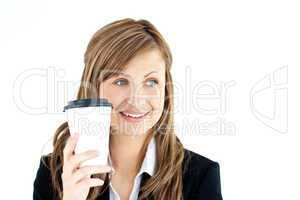 Portrait of a pretty businesswoman holding a coffee