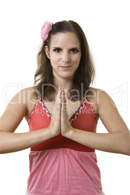 Young female practising yoga