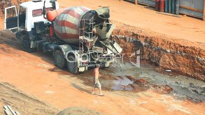 Machine drain cement on construction site