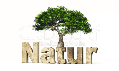 3D Schrift Natur mit Baum