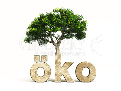 3D Schrift öko mit Baum