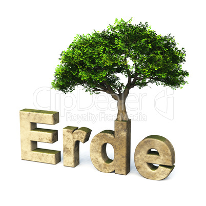 3D Schrift Erde mit Baum 02