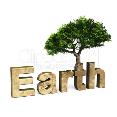 3D Schrift Earth mit Baum