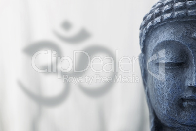 Om sign 4 Buddha blau grau