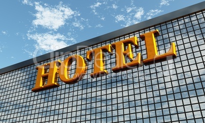 3D - Big golden HOTEL sign