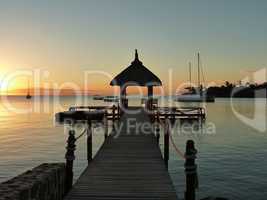 Beautiful landing stage in sunset on Mauritius