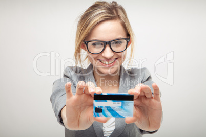 woman holding new credit card