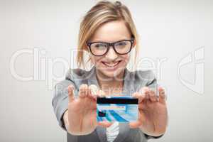 woman holding new credit card