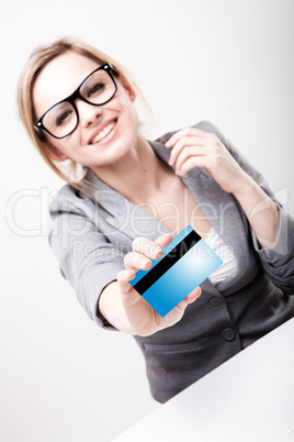 woman holding new credit card