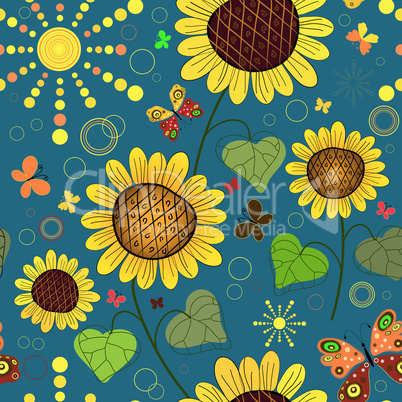 Seamless Floral Dark Blue Summer Pattern