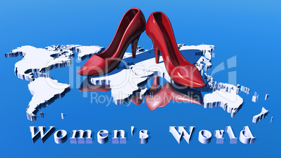 3D Worldmap - Women's World - red highheels