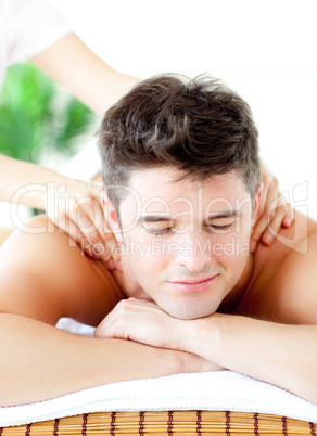 Portrait of a handsome man having a back massage