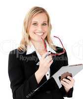 Charismatic businesswoman holding a clipboard