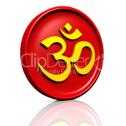 3D - Golden OM sign on red Medallion