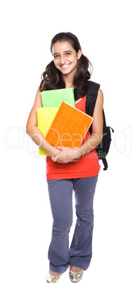 School Girl with backpack and books