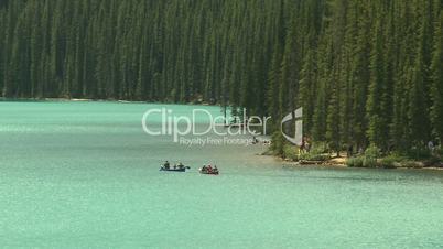 Canoes on Moraine Lake in the Canadian Rockies