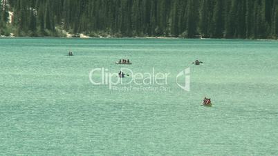 Canoes on Moraine Lake in the Canadian Rockies