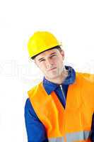 Depressed worker looking at the camera