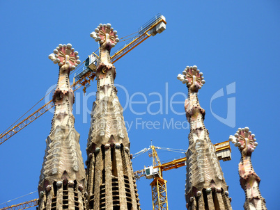 Towers of the Sagrada familia church, Barcelona, Spain